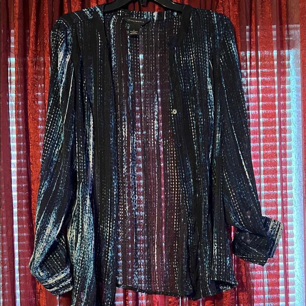 Investments Black and Blue Patterned Top